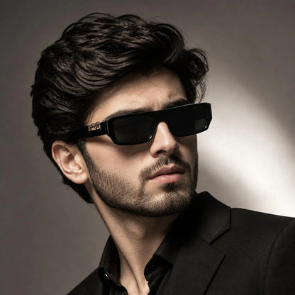 Leopard Logo Unisex Full-Rim Rectangular UV400 Sunglasses
