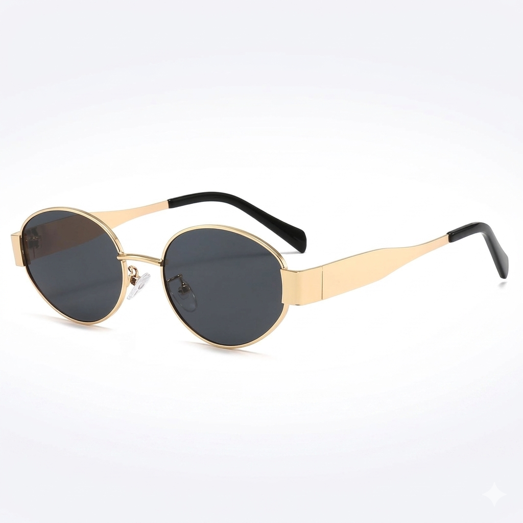 Gold Oval Metal Frame Sunglasses