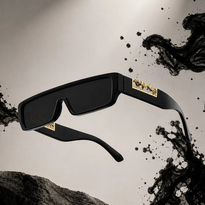 Leopard Logo Unisex Full-Rim Rectangular UV400 Sunglasses